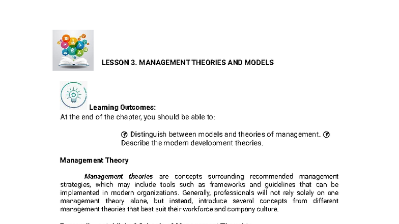 LESSON 3: MANAGEMENT THEORIES AND MODELS (MGT) - Studocu