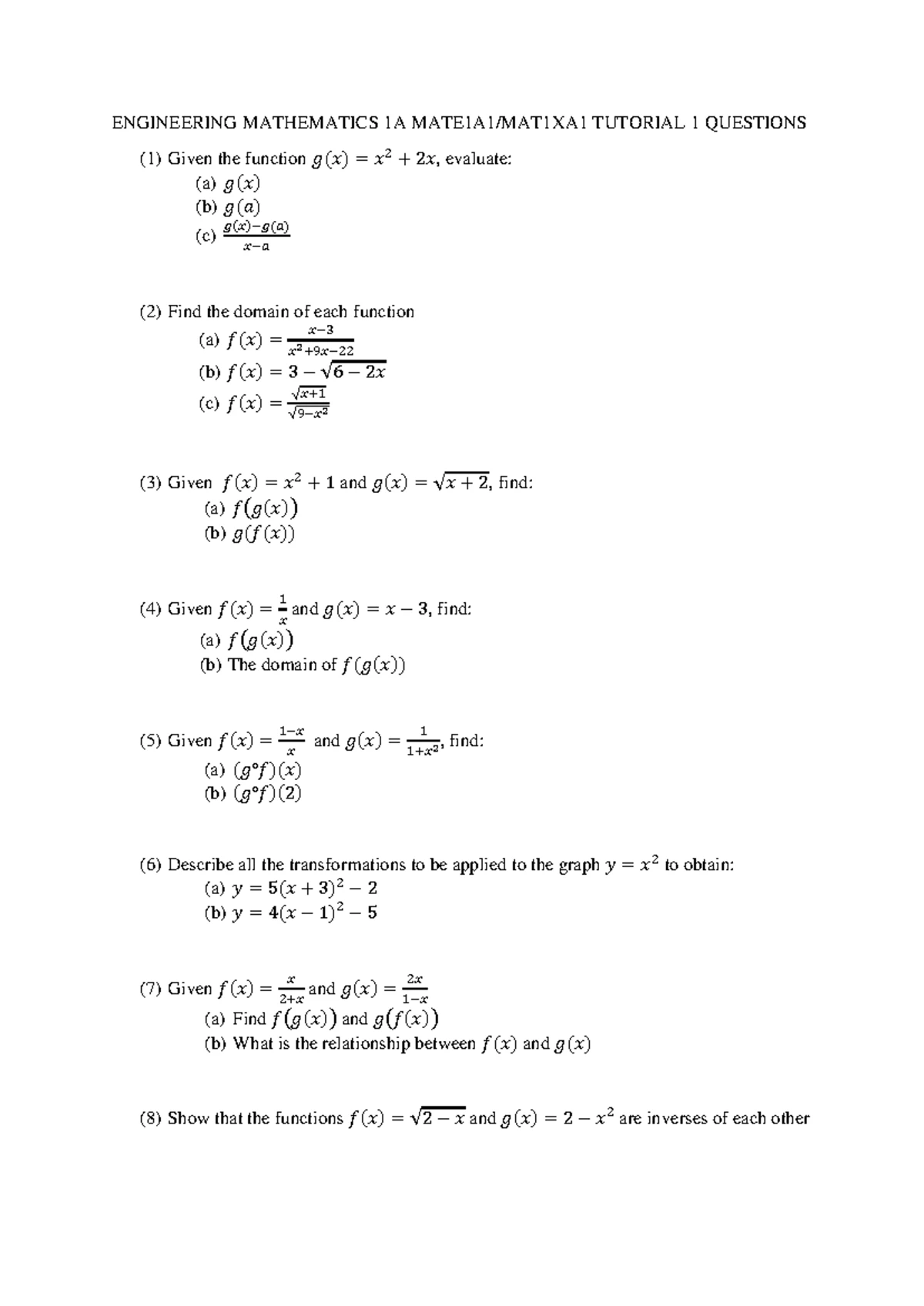 MATE1A1 Semester TEST 1-3 Final Exam Notes - Studocu