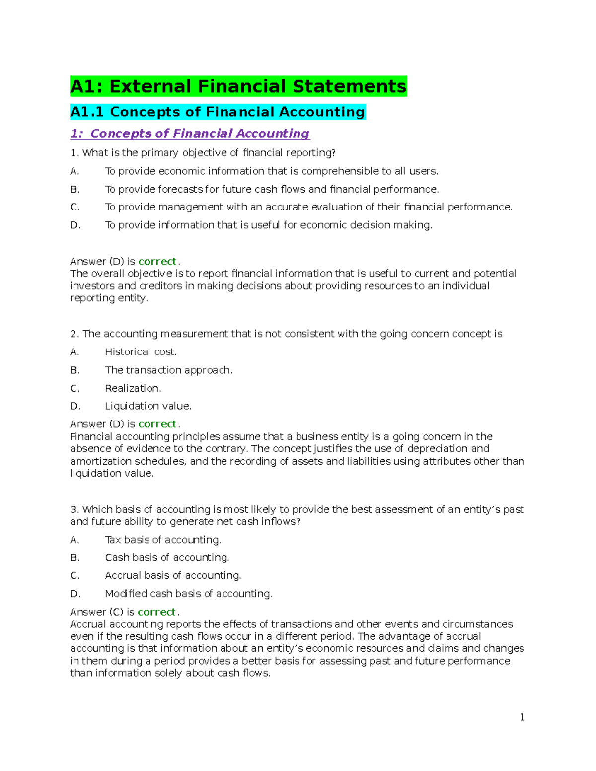 1. External Financial Statements - To provide economic information that ...