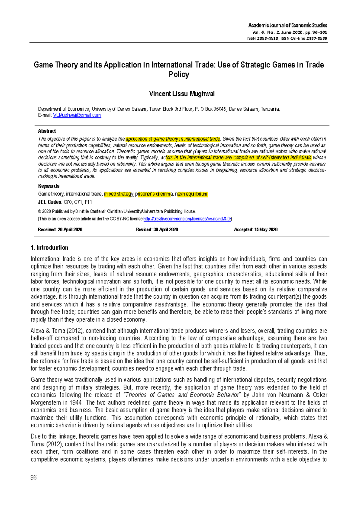 Game Theory Applications in International Trade: An Analysis - Studocu
