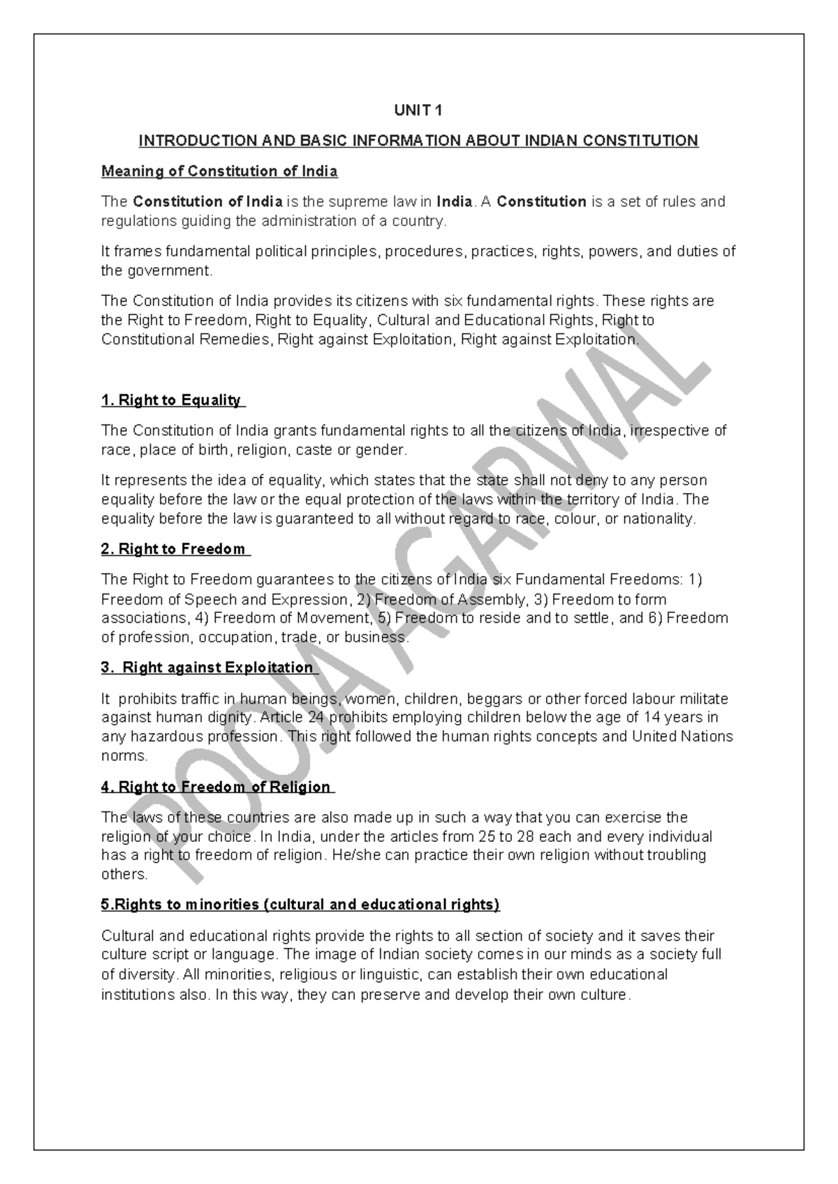 UNIT 1: Introduction to the Indian Constitution and Fundamental Rights ...