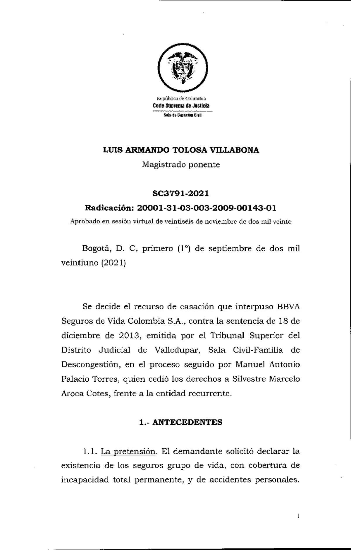 SC3791-2021 - Análisis de la Sentencia sobre Seguros de Vida - Studocu