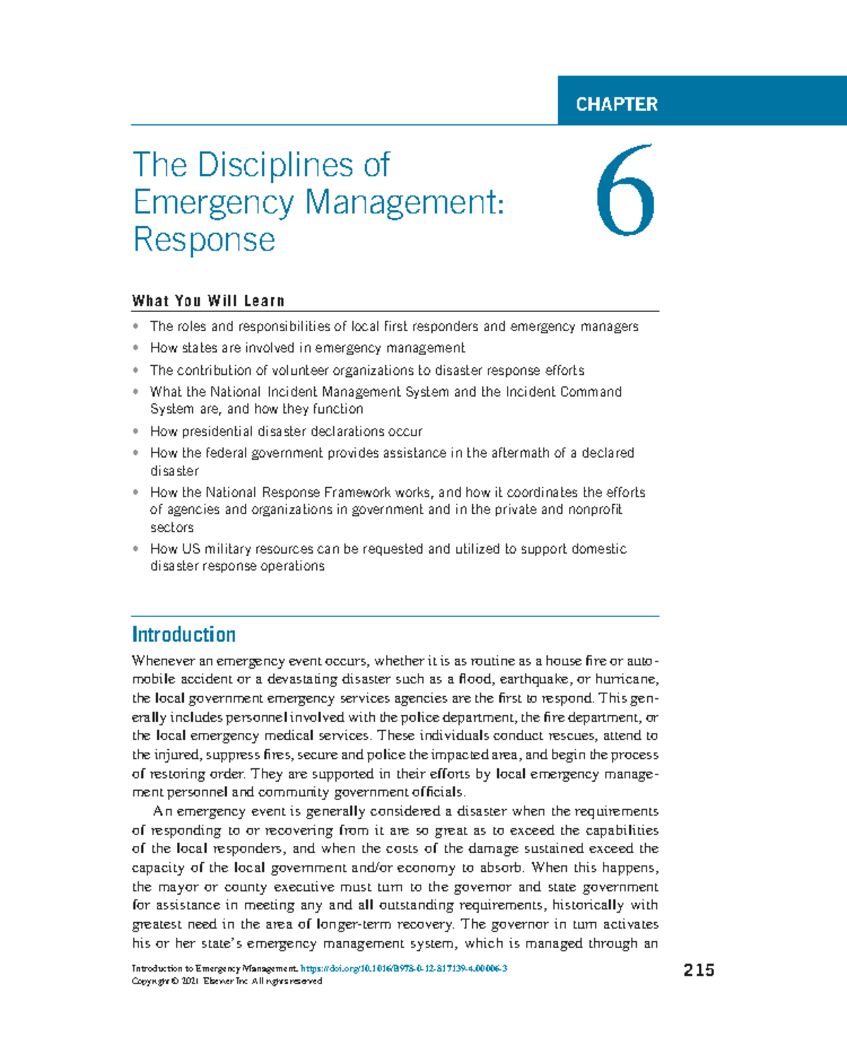 CHAPTER 6: The Disciplines of Emergency Management - Response (EM 101 ...