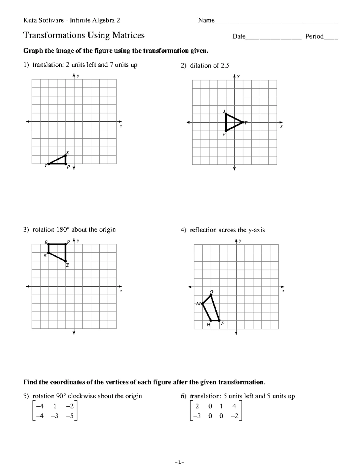 Transformations Using Matrices: Graphing and Coordinate Changes - Studocu