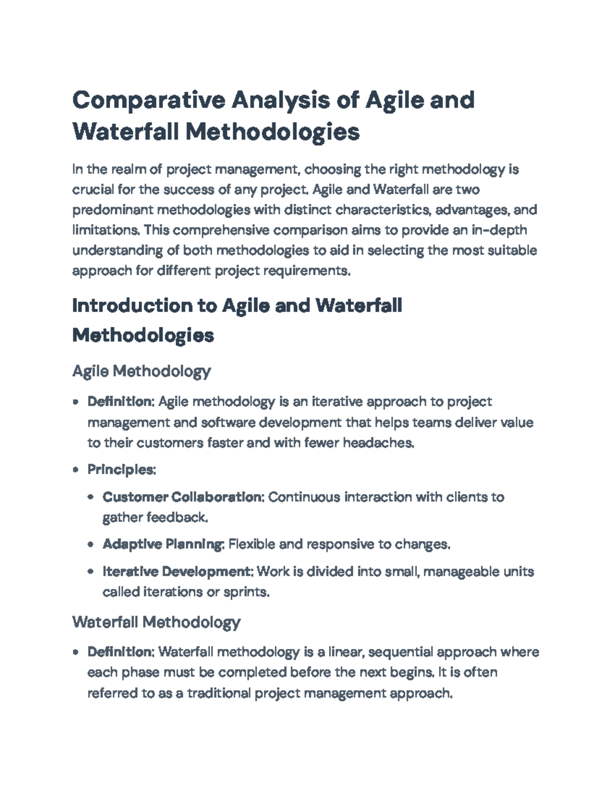 Comparative Analysis of Agile vs Waterfall Methodologies - Comparative ...