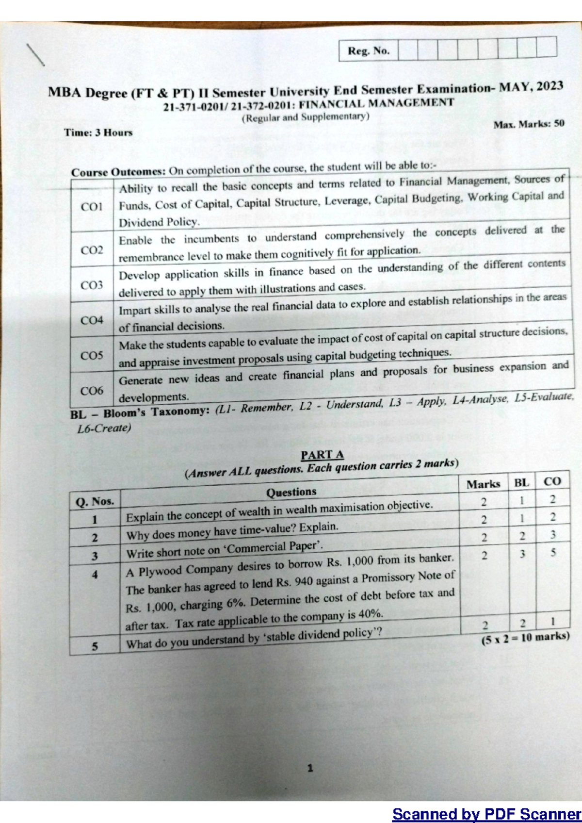 MBA II Sem Financial Management End Sem Exam May 2023 - Studocu