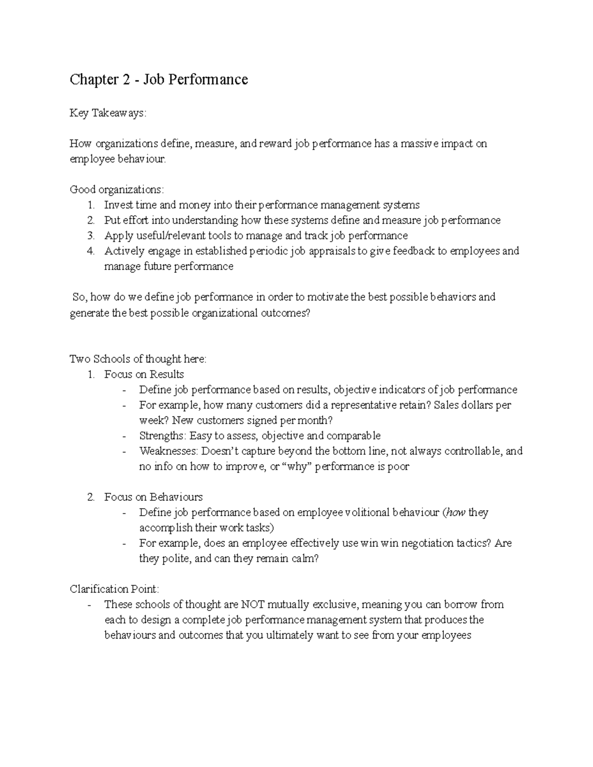 ADM2336 Notes - Chapter 2 - Job Performance Key Takeaways: How ...
