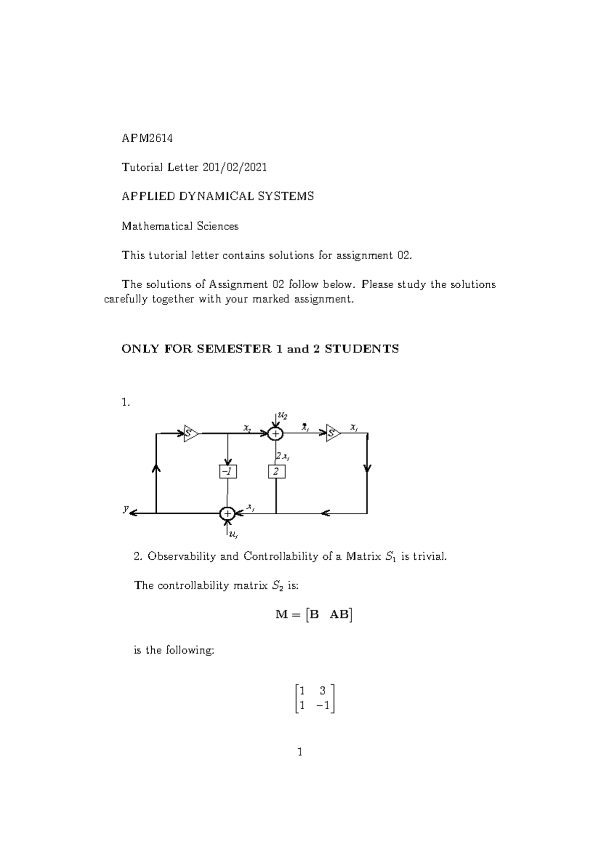 APM2614 Assignment 02 Solutions: Applied Dynamical Systems - Studocu