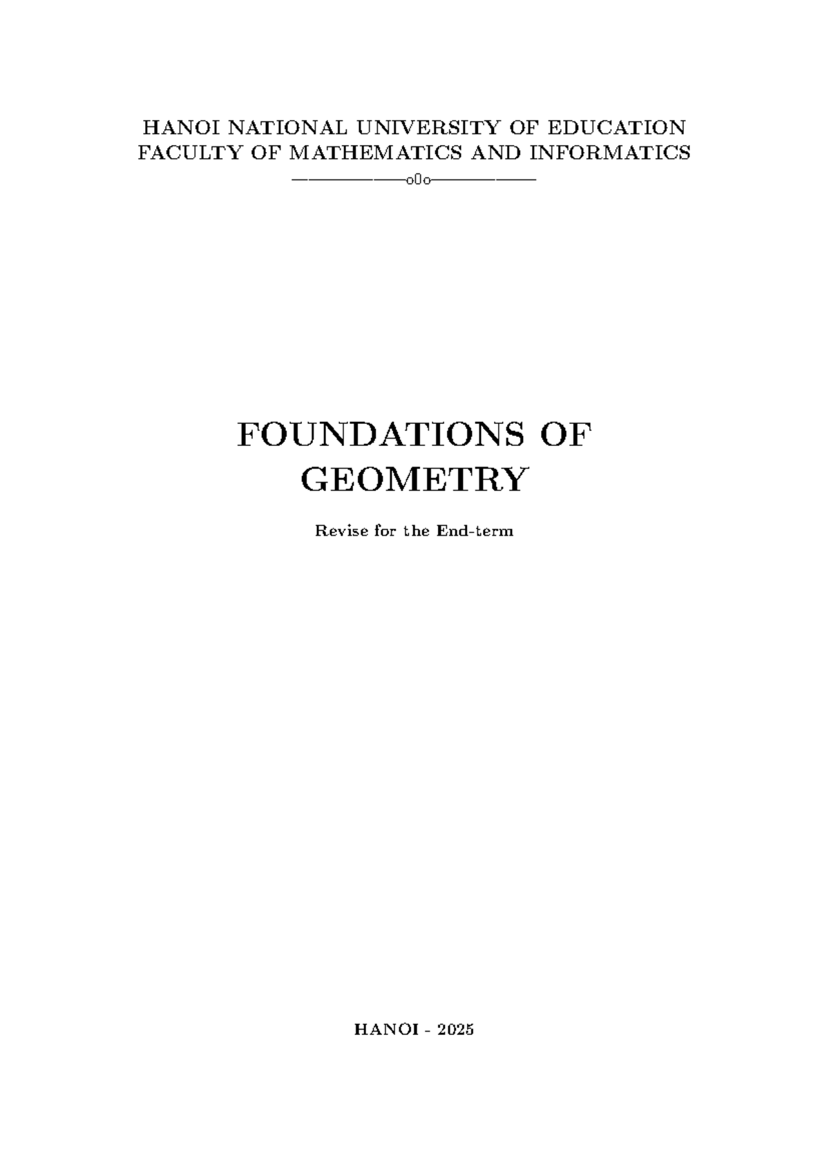 Foundations of Geometry (HANOI 2025) - Detailed Study Guide - Studocu