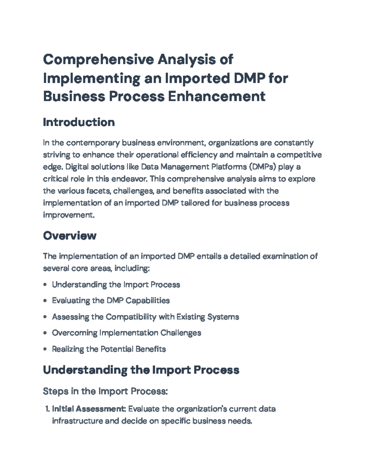 Implementing an Imported DMP: A Guide for Process Enhancement - Studocu