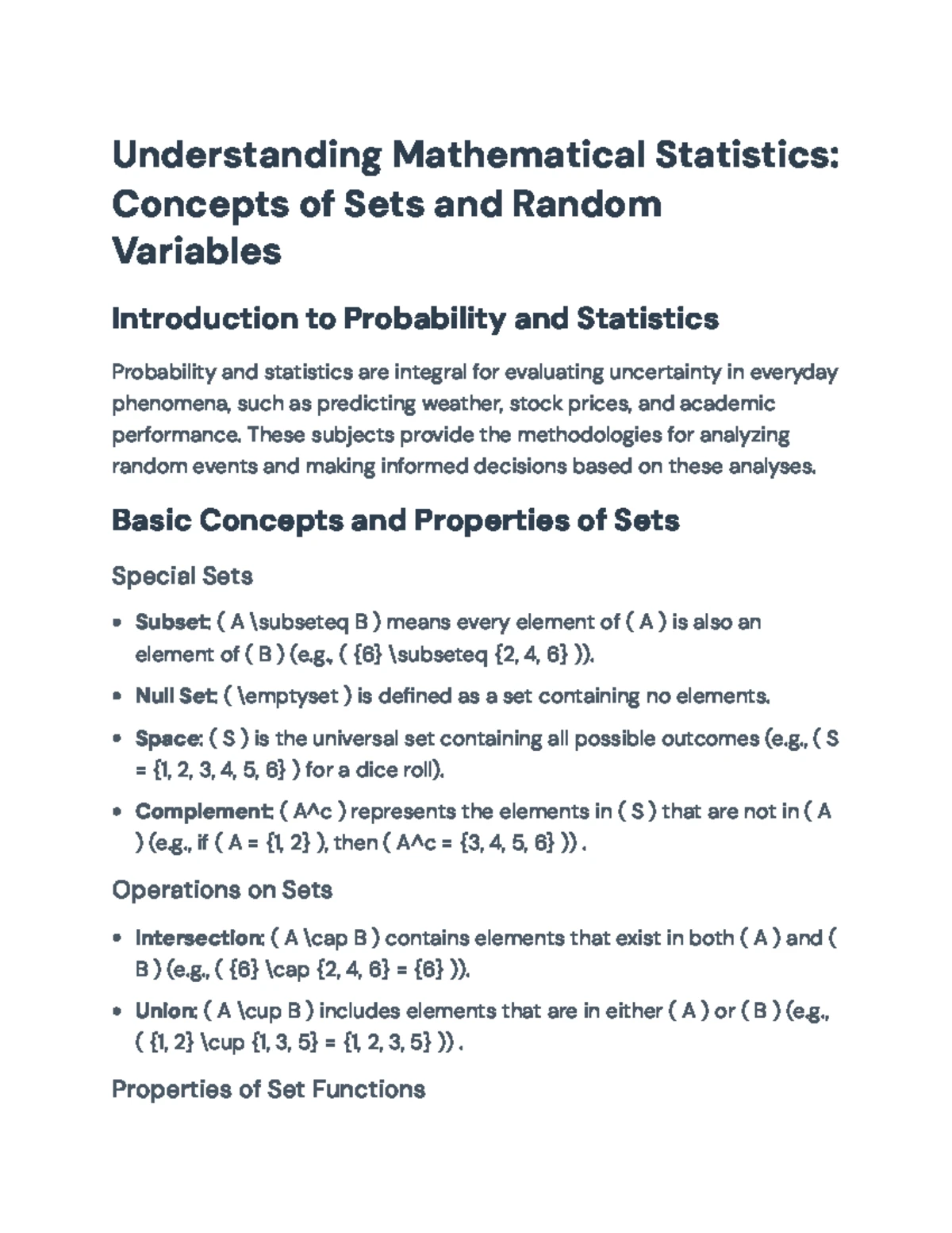ECO 320 - Mathematical Statistics: Sets & Probability Fundamentals ...