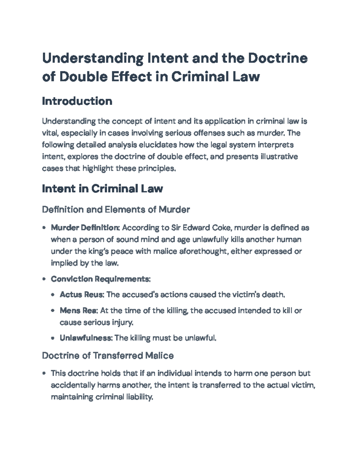 Understanding Intent & Double Effect Doctrine in Criminal Law - Studocu