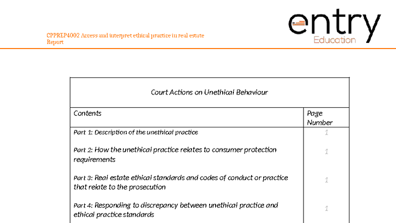 CPPREP4002 Report on Unethical Practices in Real Estate - Studocu