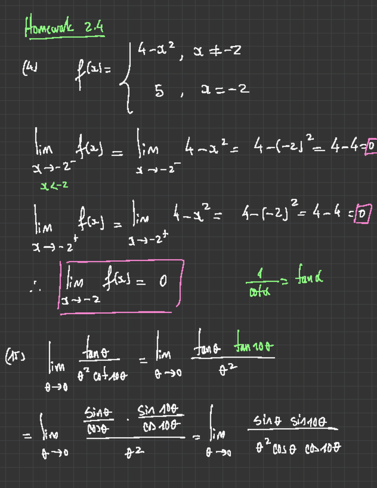 Mathematics Homework 2.4: Limit and Function Analysis - MATH 2261 ...
