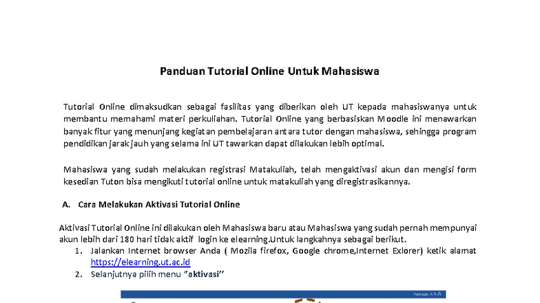 Panduan Tutorial Online Mahasiswa UT: Aktivasi & Akses Tuton - Studocu