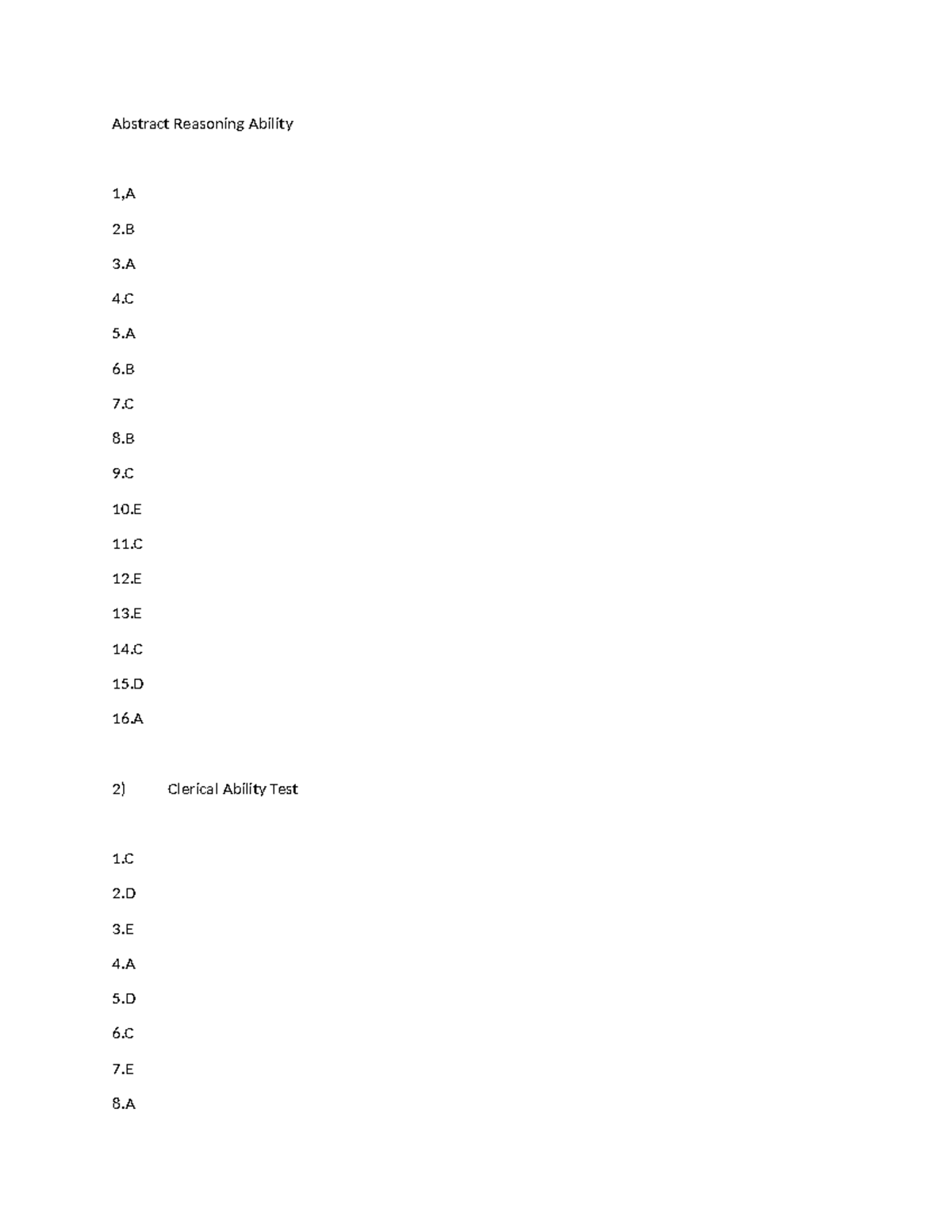 Answer Key for Abstract Reasoning Ability and Other Tests - Studocu