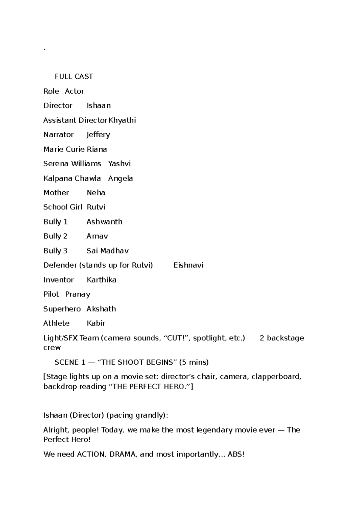 Class 7A Script: The Perfect Hero - A Play in Four Scenes - Studocu
