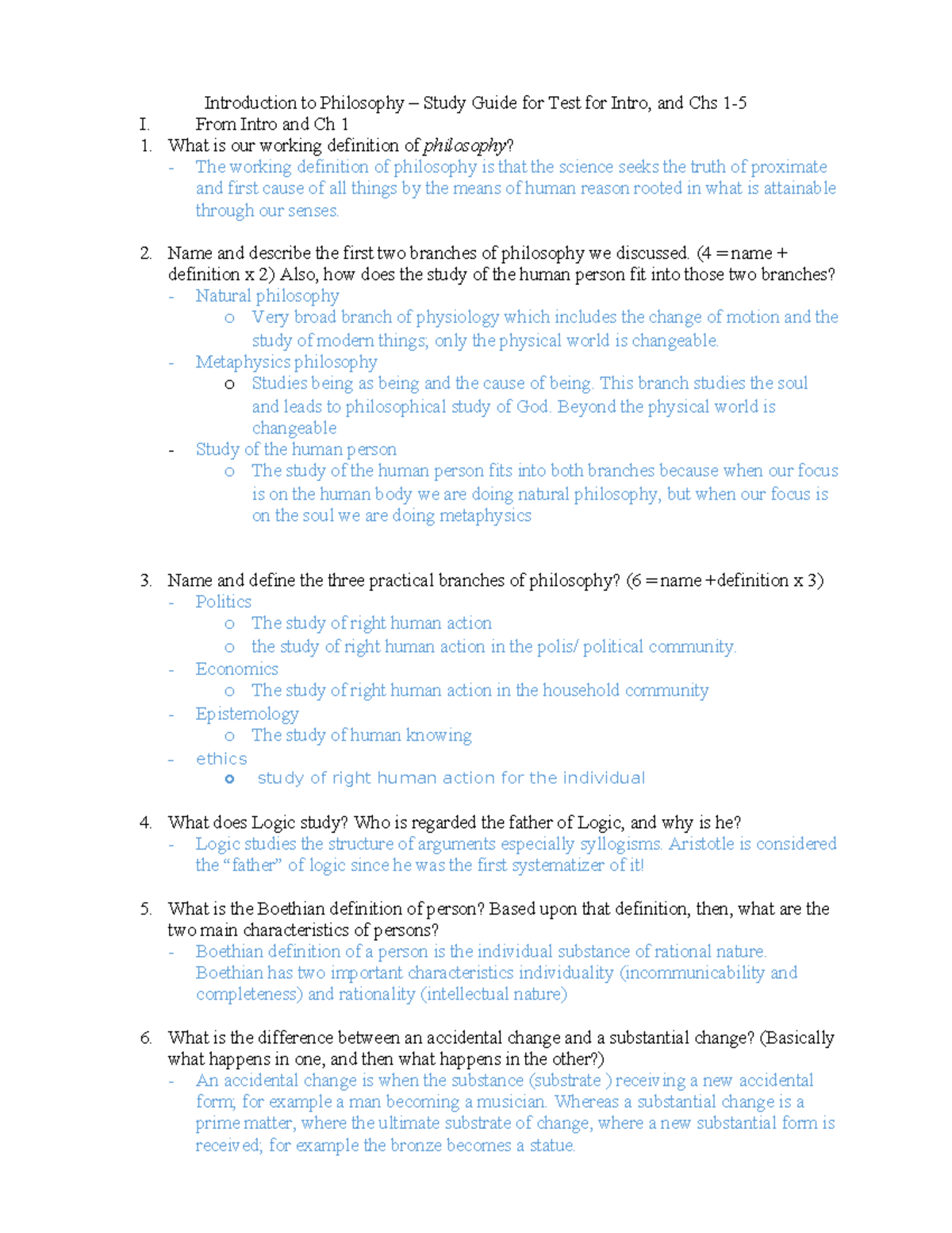 Study Guide for Intro Philosophy Test - Chapters 1 to 5 - Studocu