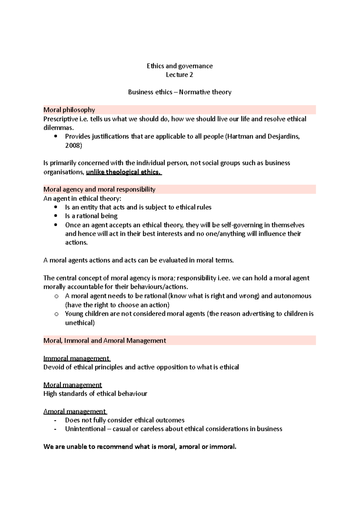 Ethics and governance - Lecture notes - Ethics and governance Lecture 2 ...