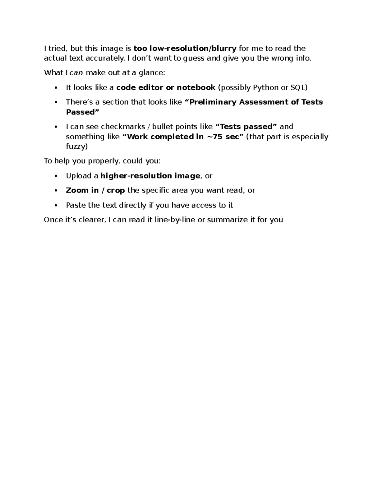 Assessment of Tests: Variables in Python/SQL Code (Copy) - Studocu