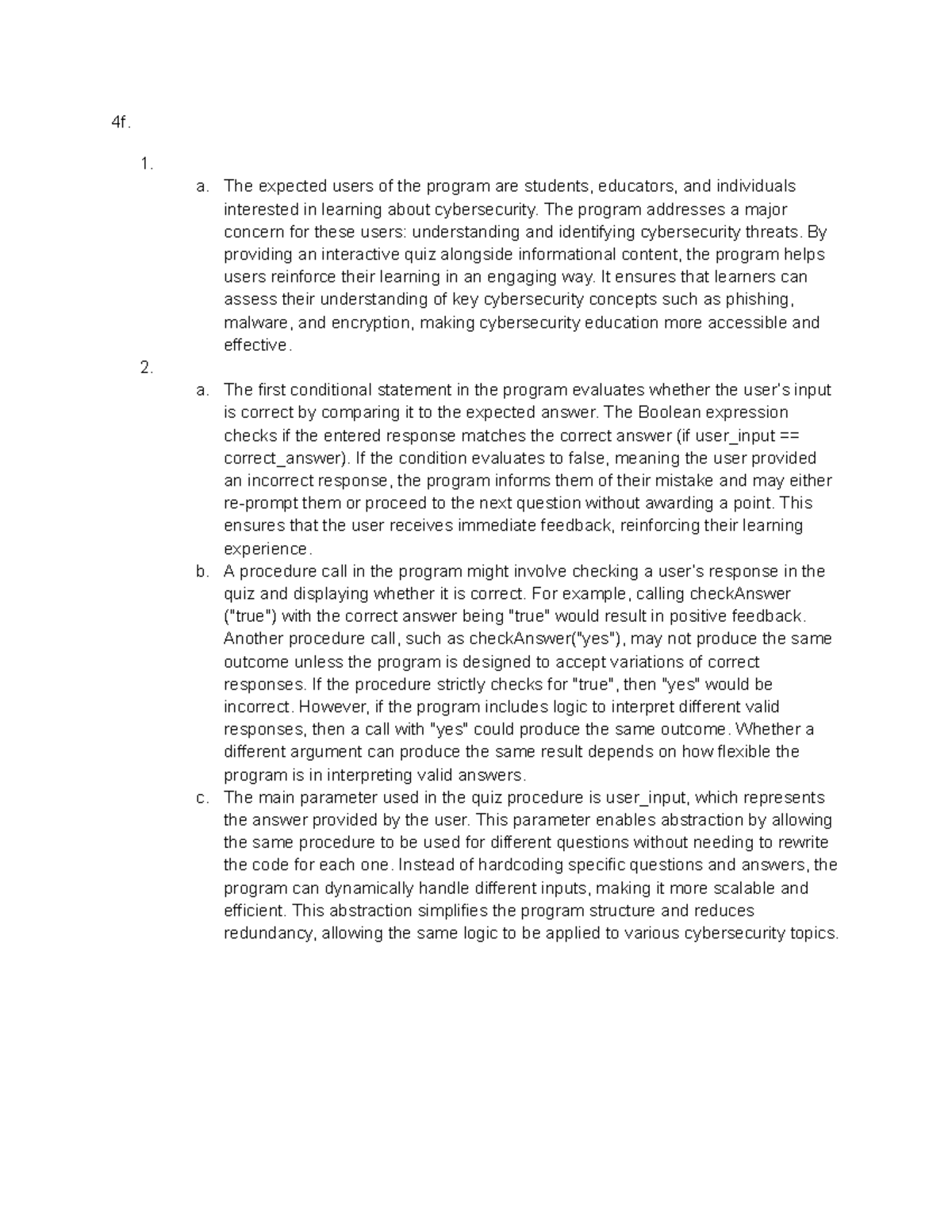 Cybersecurity Quiz Program - Task Unit 4 Project 4f - Studocu