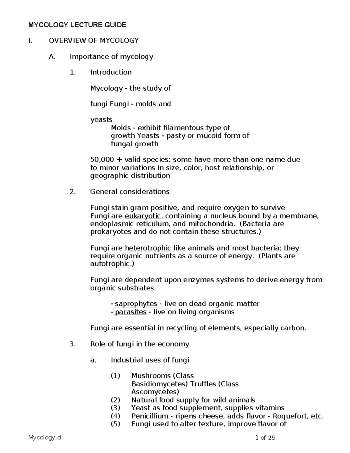 Mycology Notes: Comprehensive Lecture Guide on Fungi - Studocu