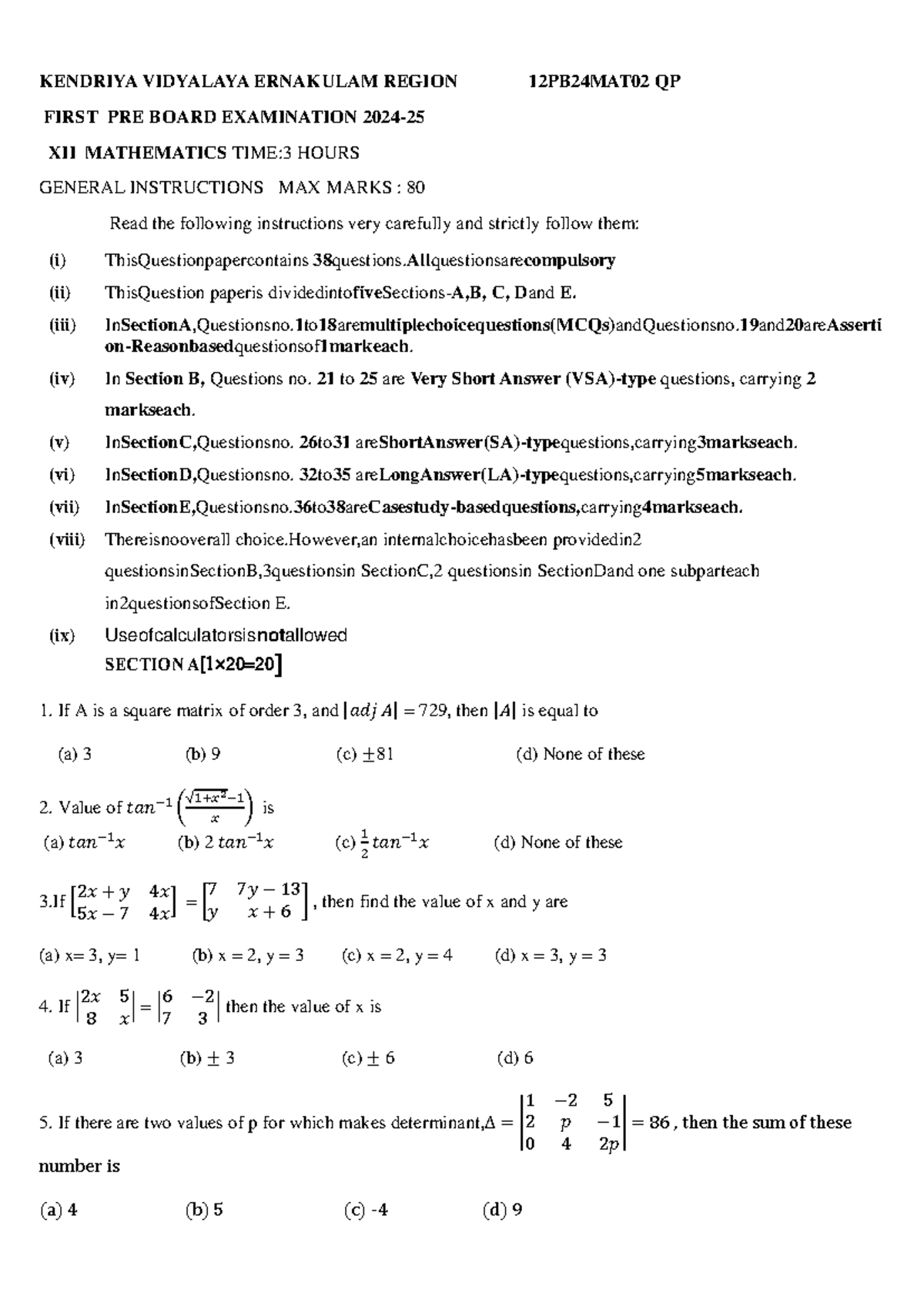 Mathematics QP - practice sheets - KENDRIYA VIDYALAYA ERNAKULAM REGION ...