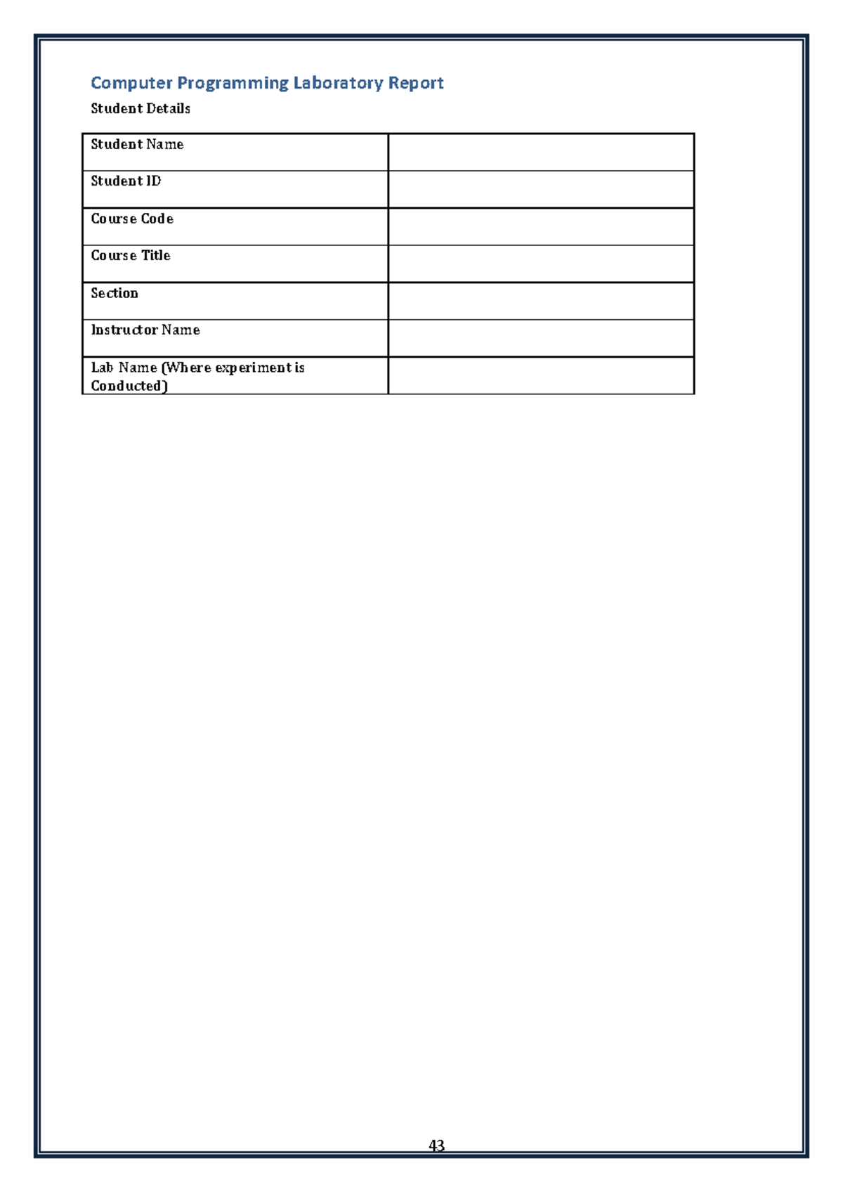 Computer Programming Lab Report: Experiment Format & Guidelines - Studocu