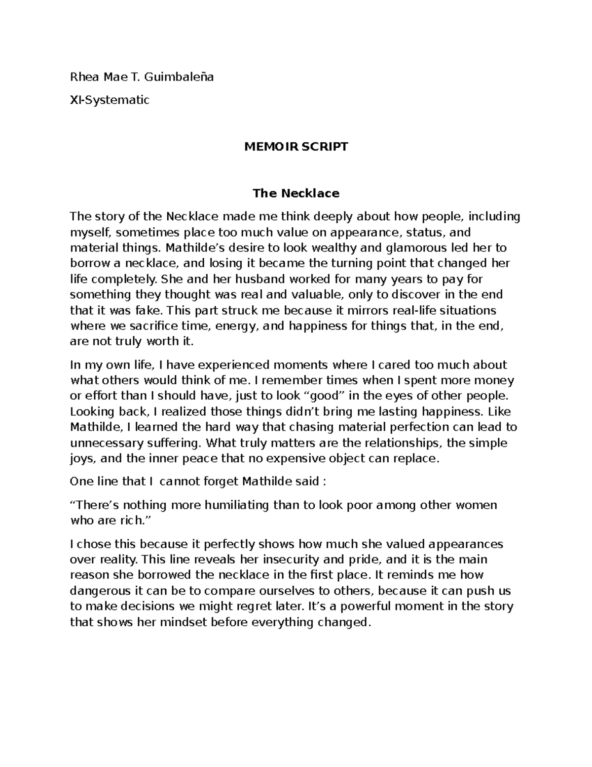 Memoir Script: Reflections on 