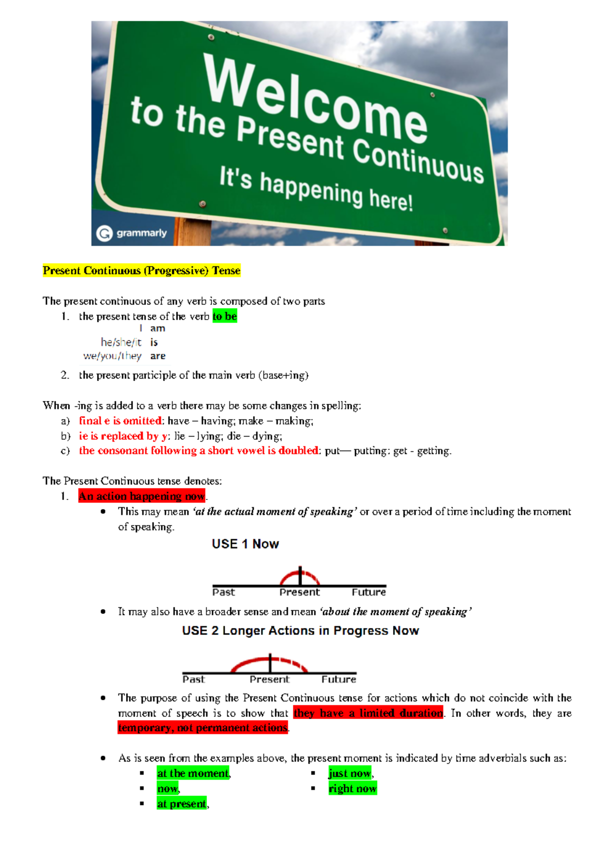 Present Continuous Tense Notes - Essential Grammar Guide - Studocu