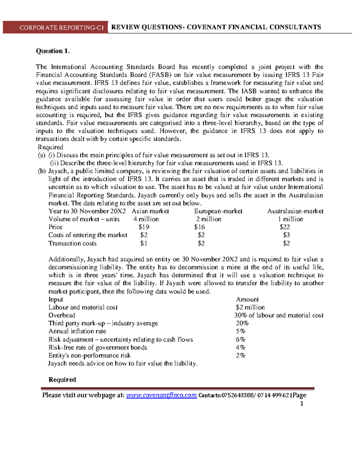 IFRS 13, IAS 41 & IFRS 8: Review Questions & Case Studies Handout - Studocu