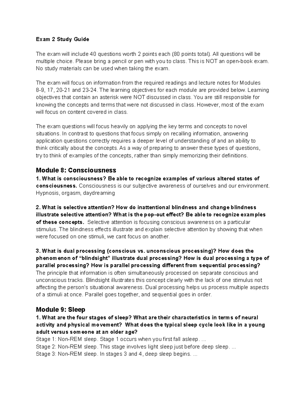 Exam 2 Study Guide (Modules 8-9, 17, 20-21, 23-24) - Studocu