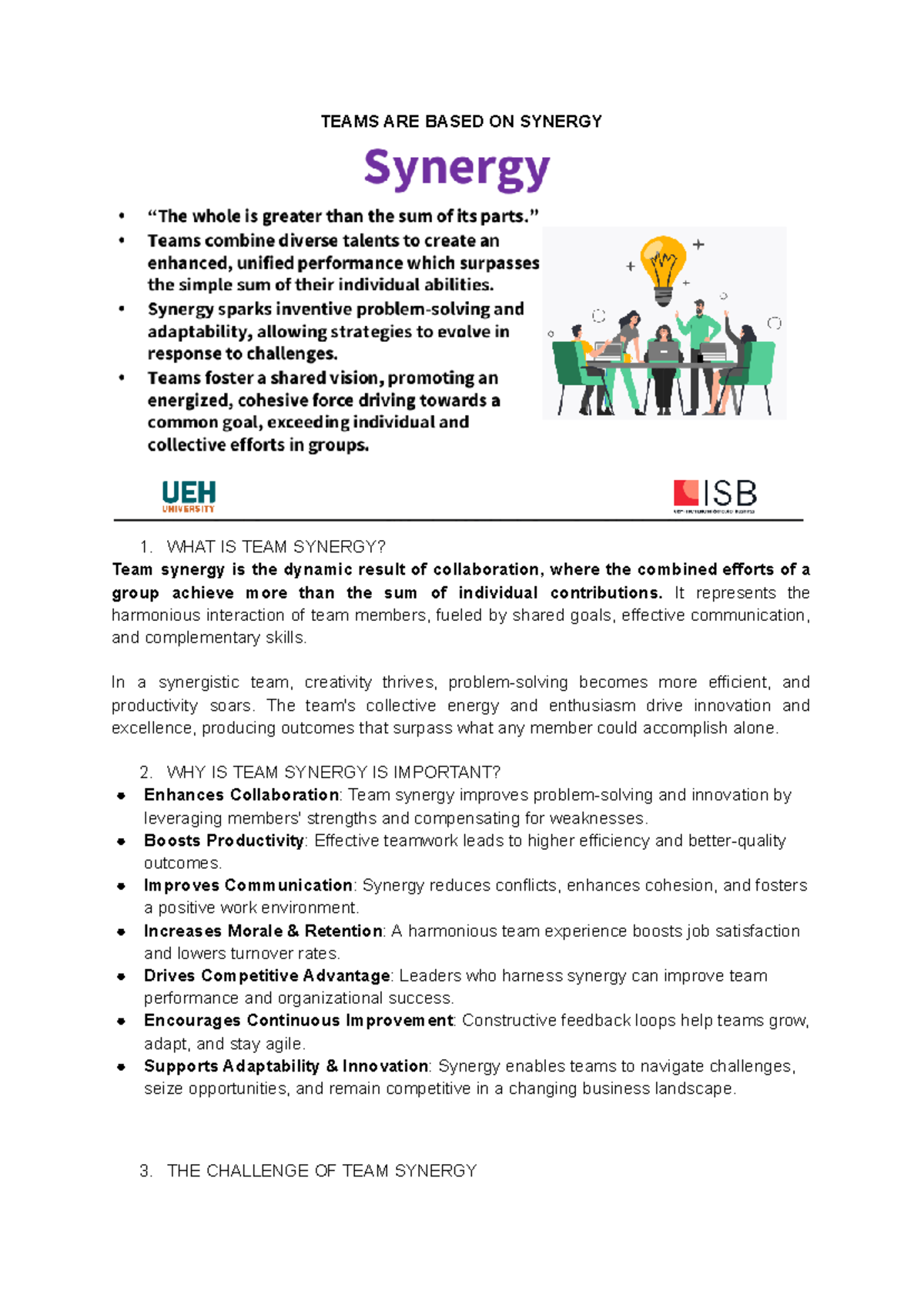 PM Synergy Summary: Enhancing Team Dynamics and Collaboration - Studocu