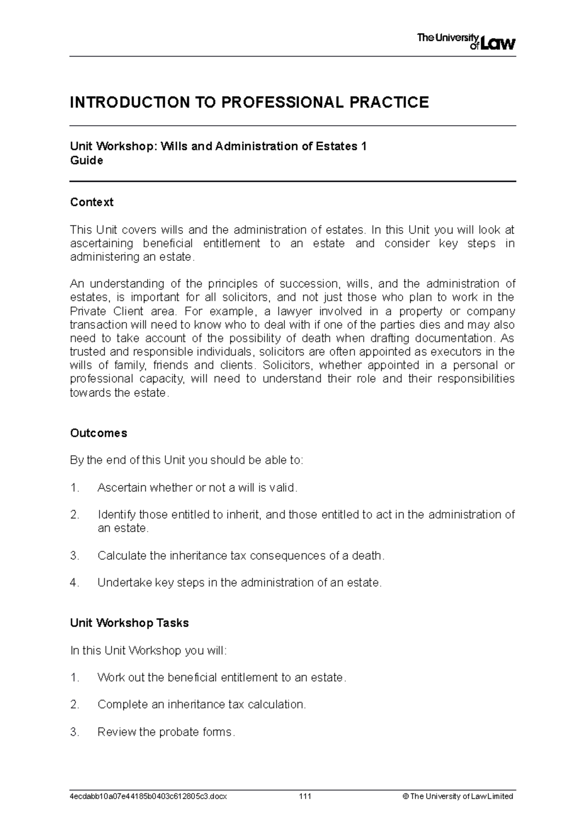 Wills Workshop 1: Prep Guide for Estate Administration Tasks - Studocu