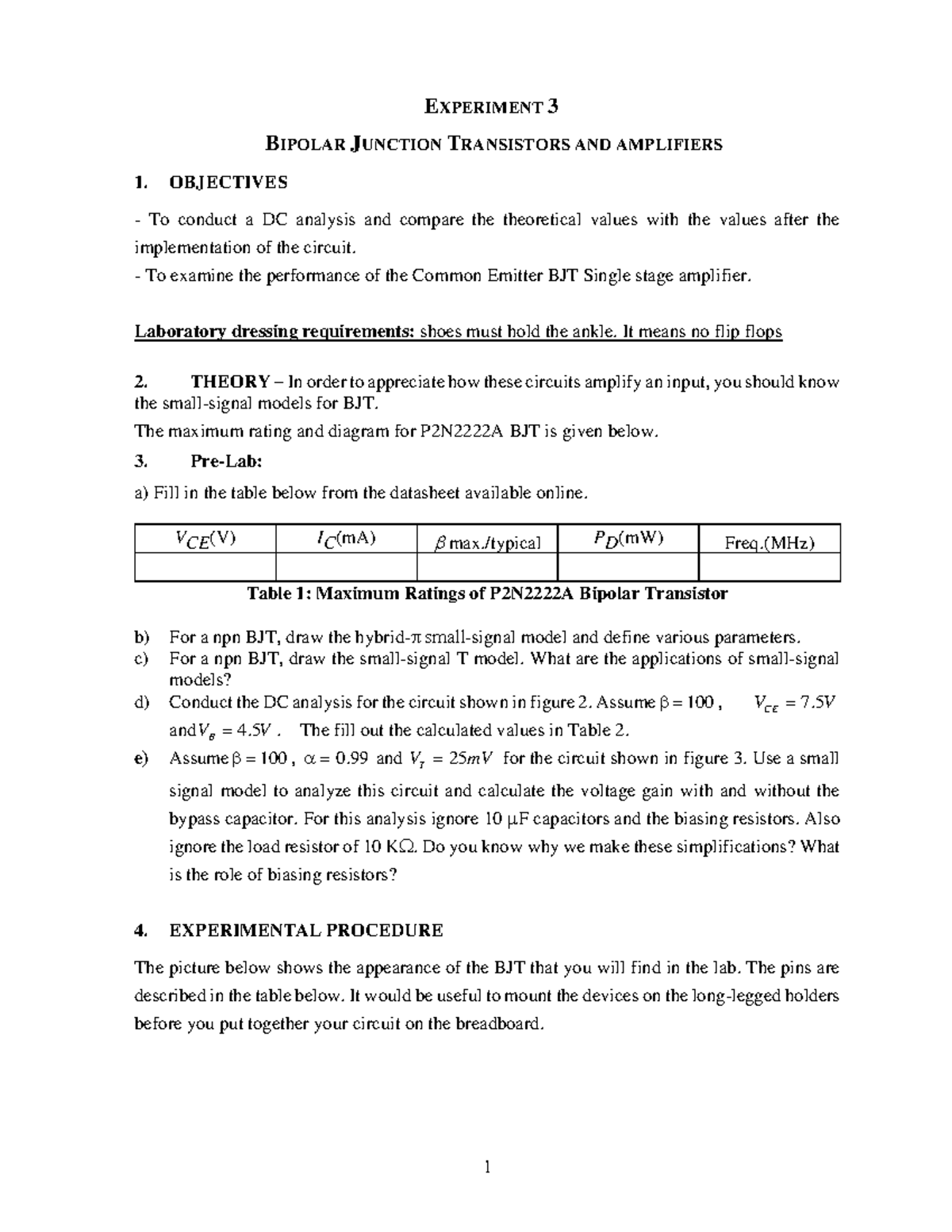 Results of Lab 3: BJT and Amplifier Analysis Experiment - Studocu