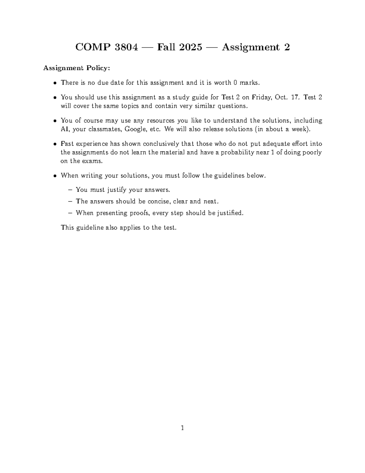 COMP 3804 Fall 2025 Study Guide for Test 2: Assignment 2 Insights - Studocu