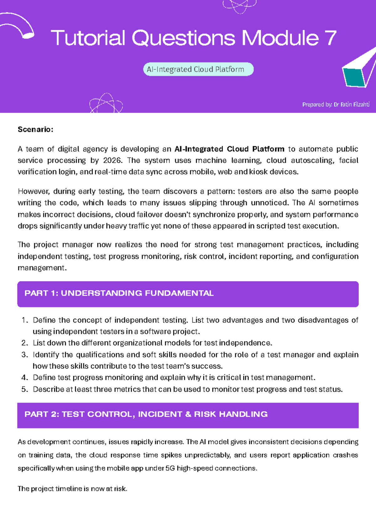 Tutorial Questions for Module 7: Cloud Platform Testing Strategies ...