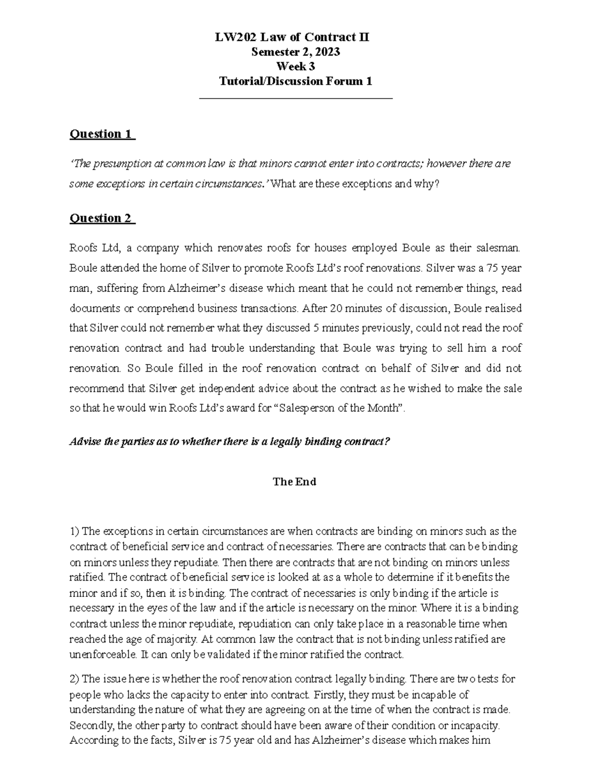 LW202 Law of Contract II: Week 3 Tutorial 1 Discussion (2023) - Studocu