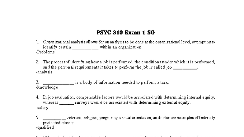 PSYC 310 Exam 1 - Crossword Puzzle Study Guide - Studocu