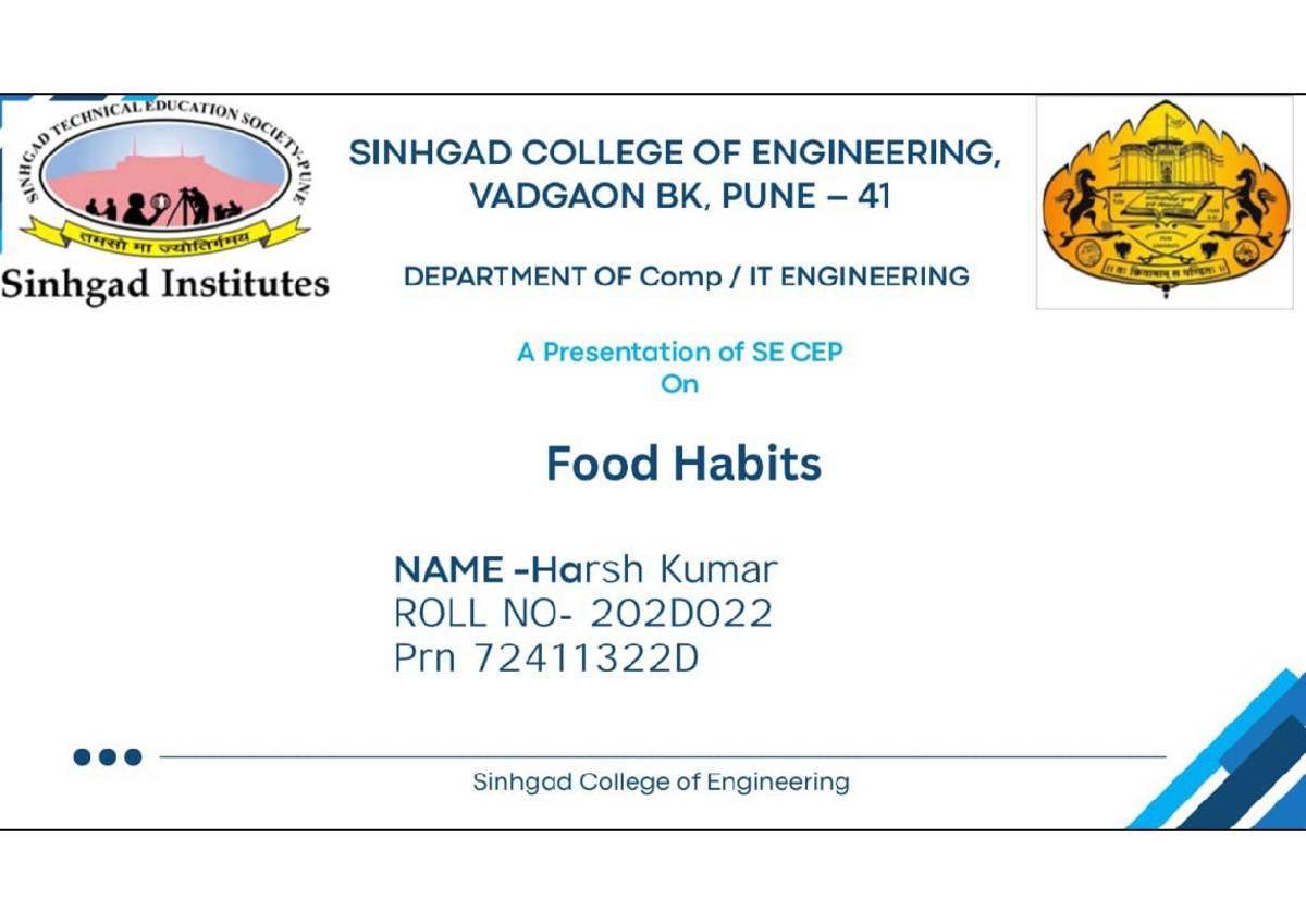 SE CEP Project: Food Habits Awareness Among Students - Studocu