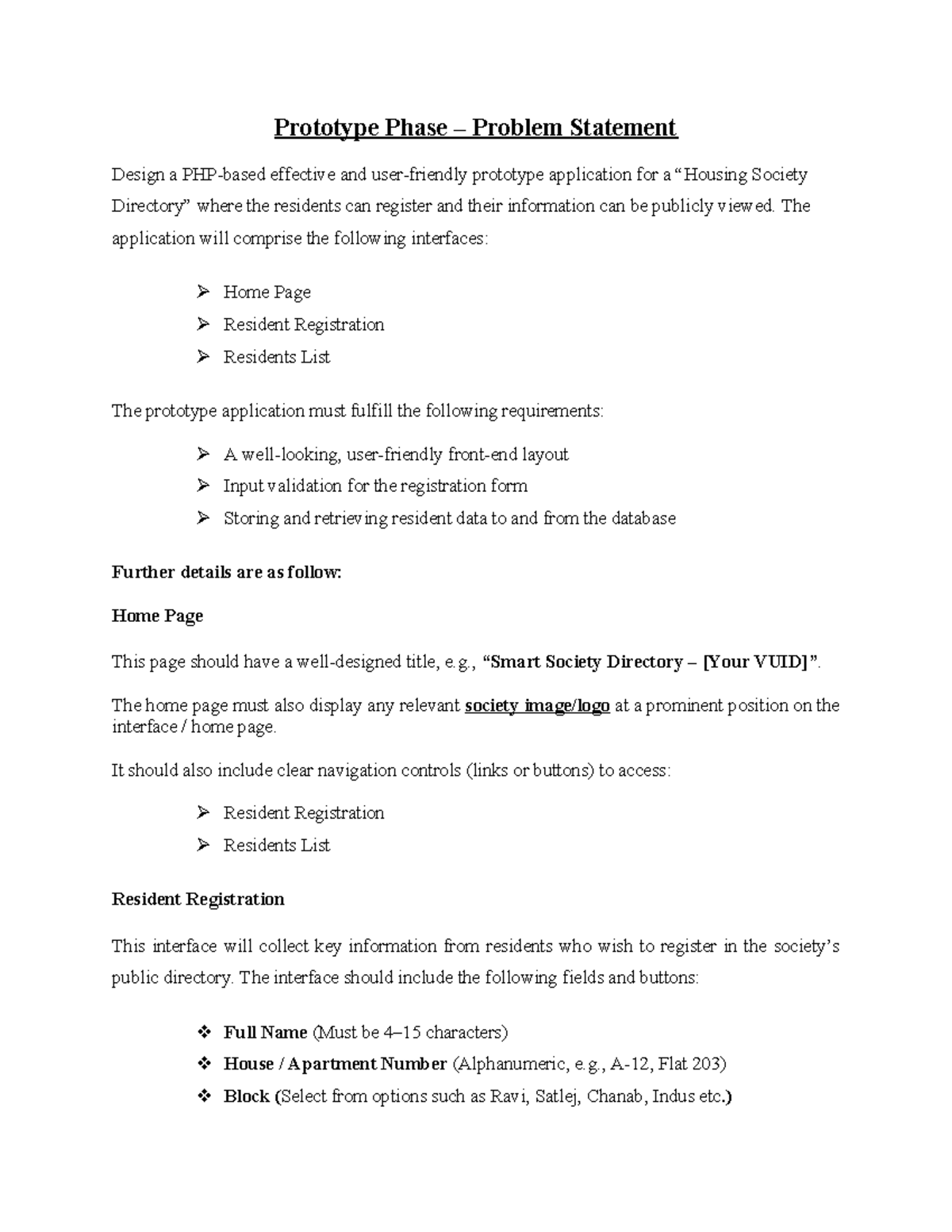 Prototype Phase Problem Statement for Society Directory App - Studocu