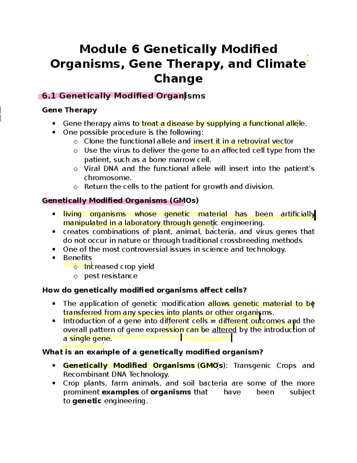 GEC 007 STS Module 6 notes - Module 6 Genetically Modified Organisms ...