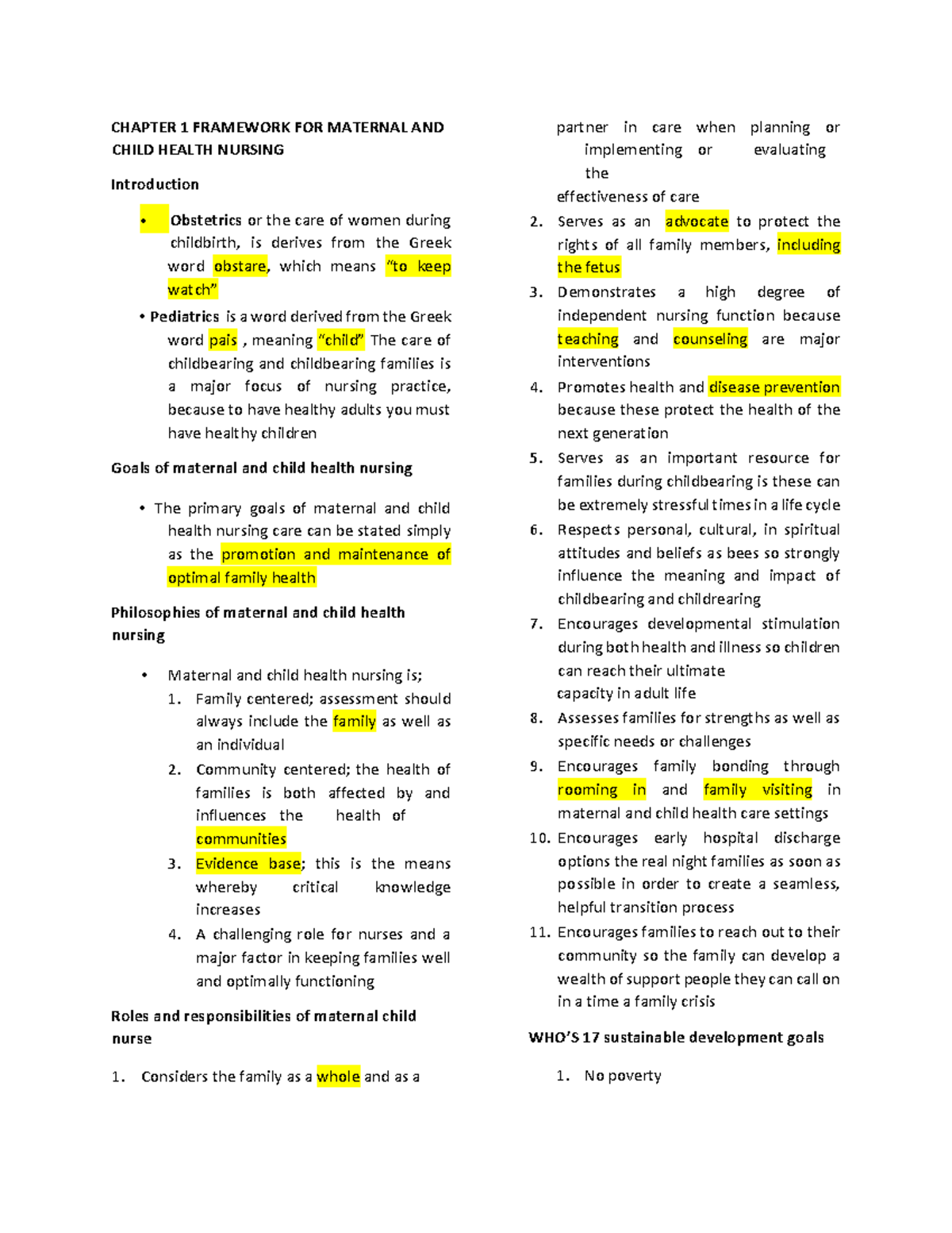 Chapter 1- Framework FOR Maternal AND Child - CHAPTER 1 FRAMEWORK FOR ...