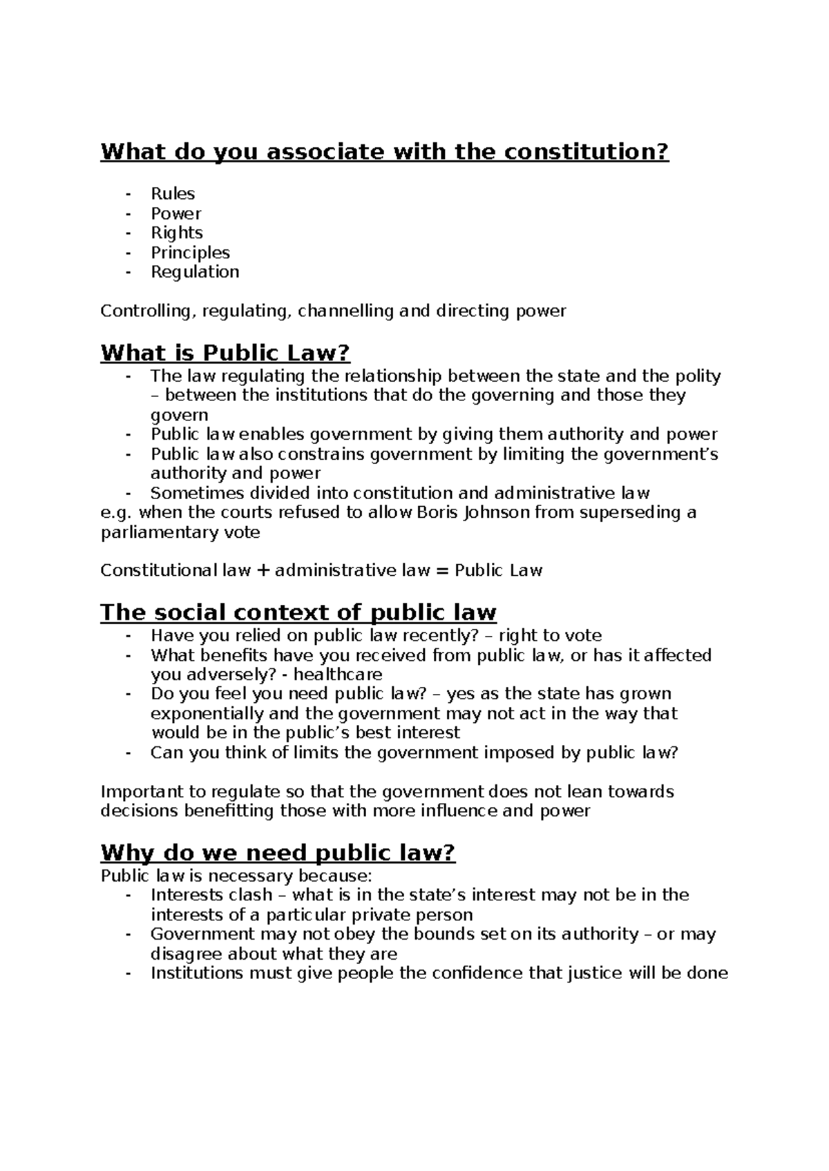 Law - Week 2 - Introduction to Public Law Notes - What do you associate ...