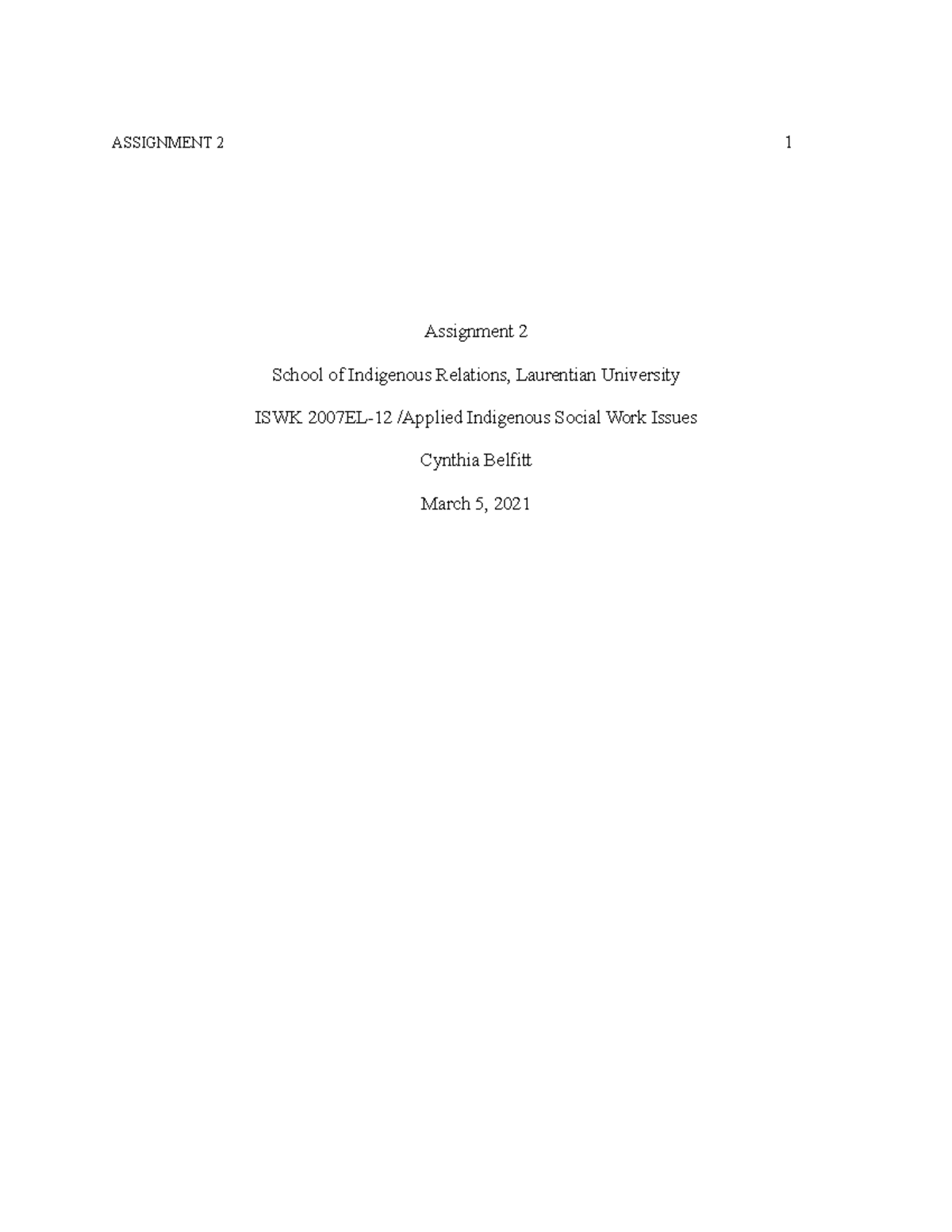 ISWK 2007EL-12 Assignment 2: Indigenous Approach in Social Work - Studocu