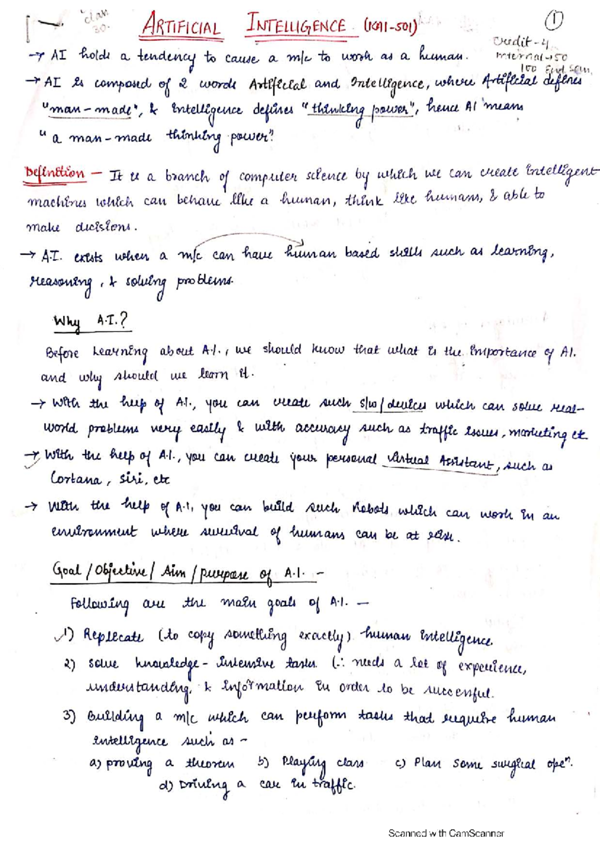 AI 30: Comprehensive Notes on Artificial Intelligence Concepts - Studocu