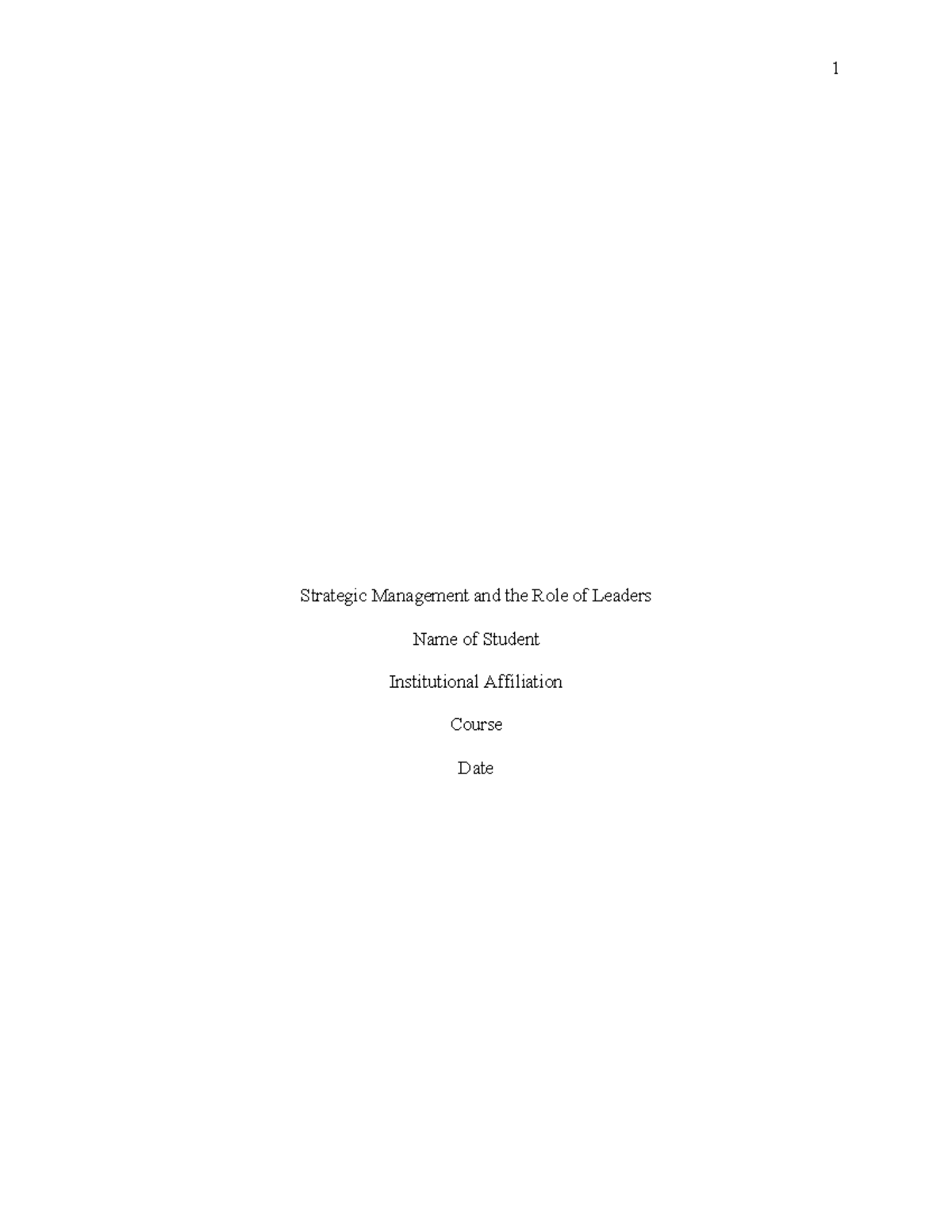 Strategic Management and Leadership Roles: Insights and Processes - Studocu