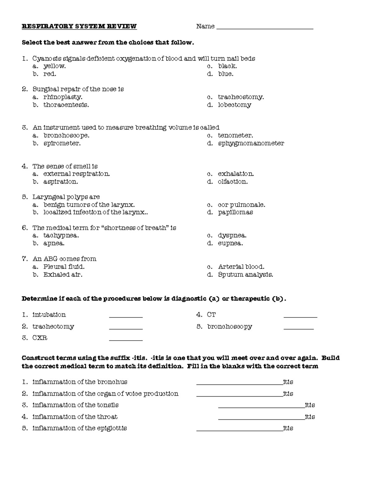 Respiratory System Review (Resp Sys) - Quiz 2020 - Studocu