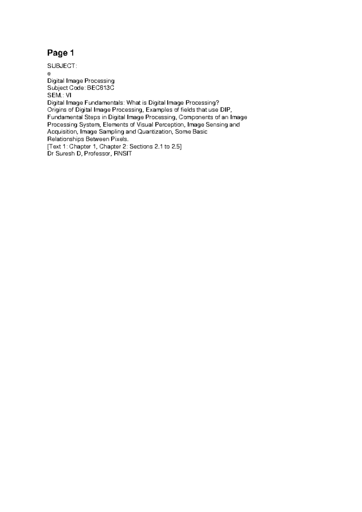 Digital Image Processing Fundamentals: BEC613C Module 1 Overview - Studocu