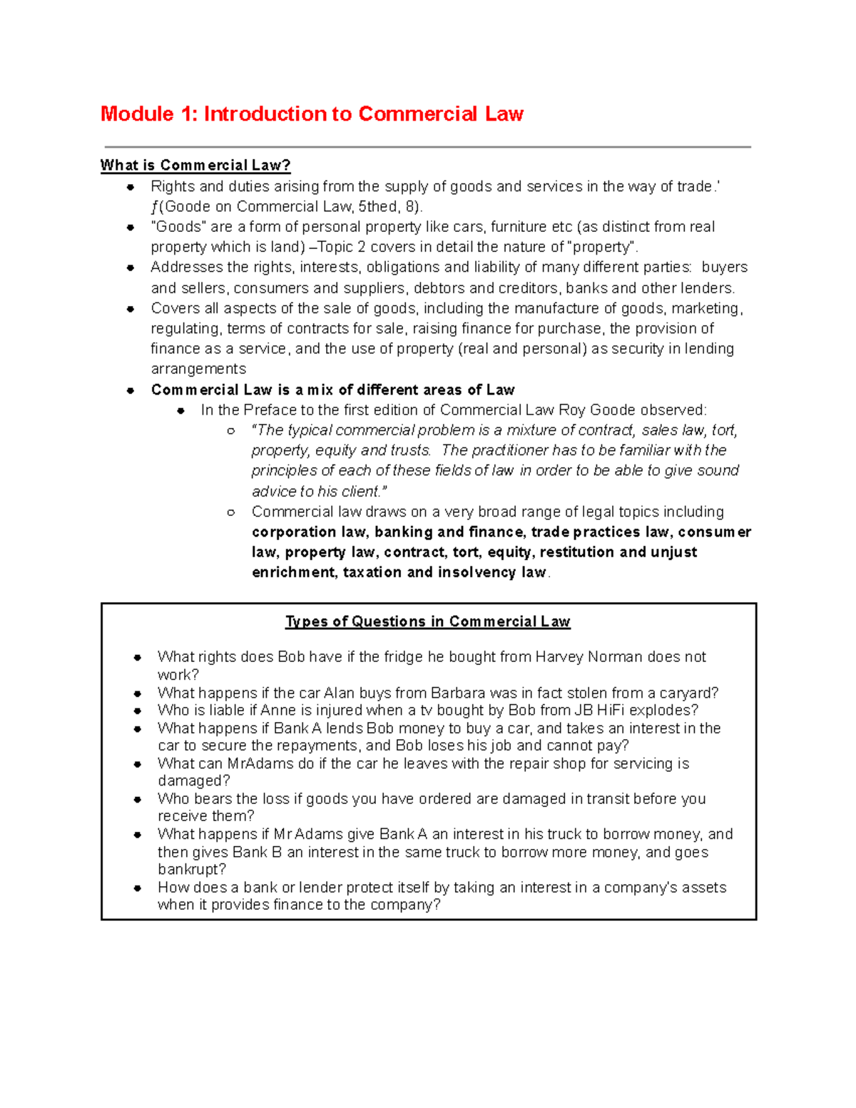 Intro to Property and Commercial Law - Study Notes for CL101 - Studocu
